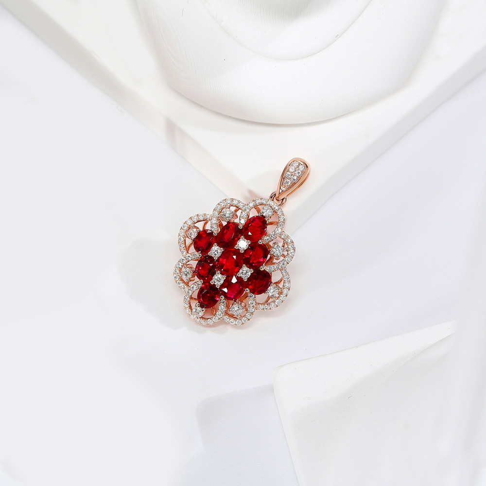 Flower Cluster Collection 18K Gold & Ruby Pendant