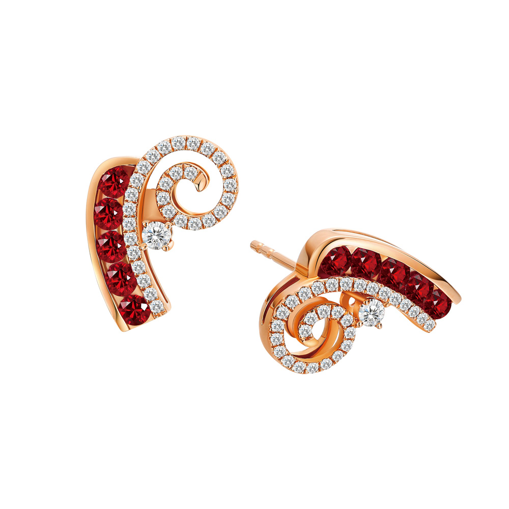 Elegant Dance Collection 18K Gold & Ruby Stud Earrings