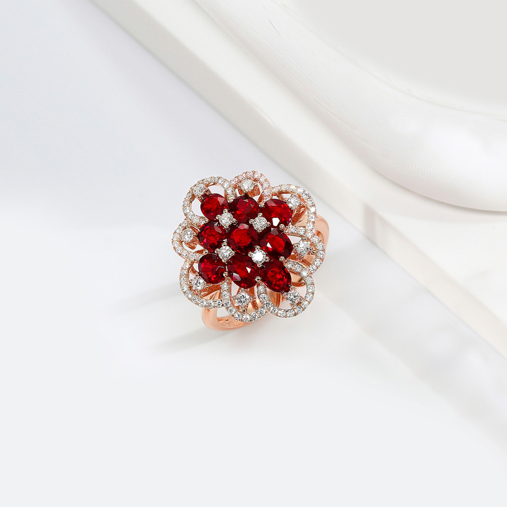 Flower Cluster Collection 18K Gold & Ruby Ring for Women