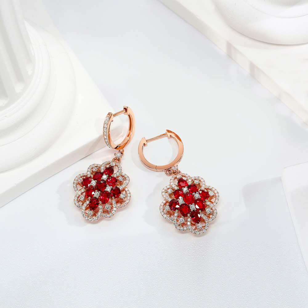 Flower Cluster Collection 18K Gold & Ruby Earrings