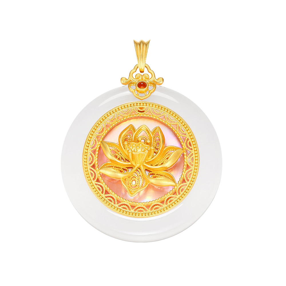 Auspicious Perfection · 5G Gold & Hetian White Jade Peace Disk