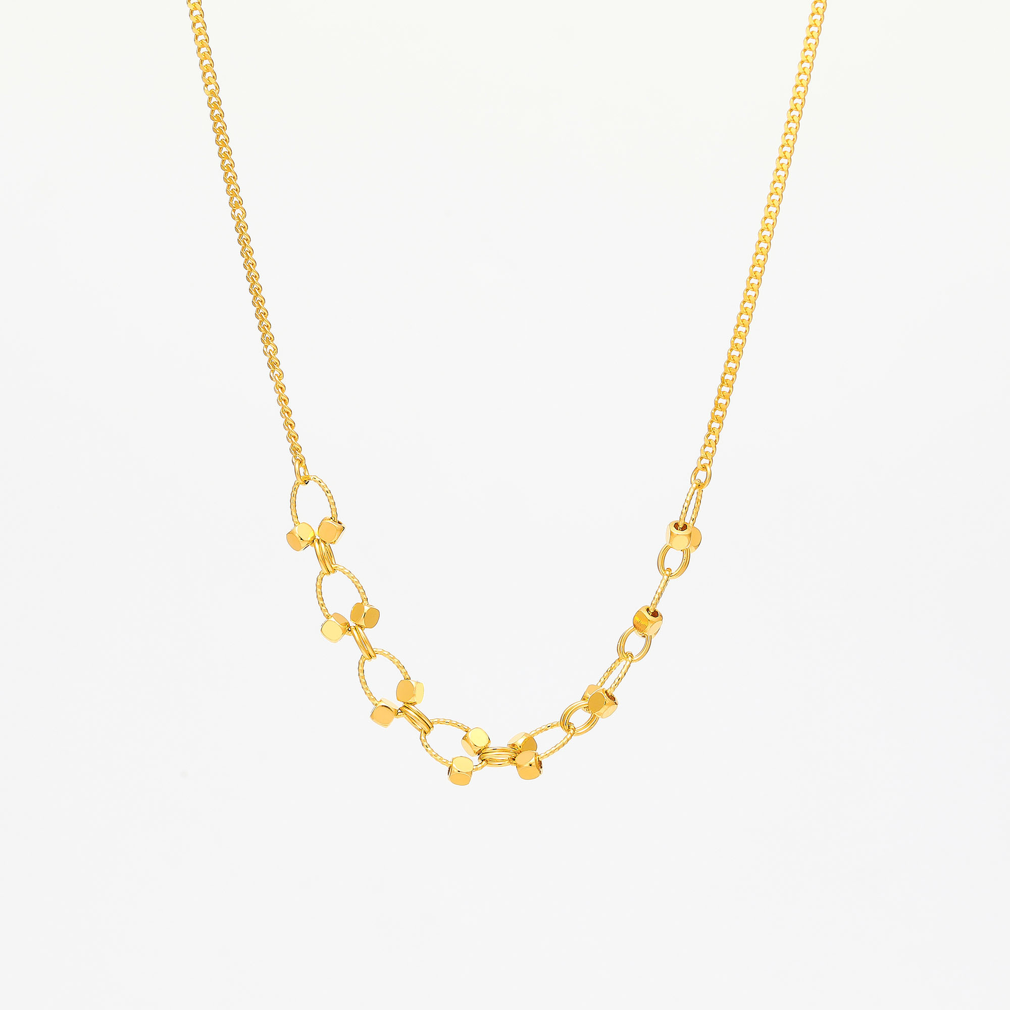 Elegant Chain Shadow Series · 5G Gold Filigree Small Sugar Cube Necklace