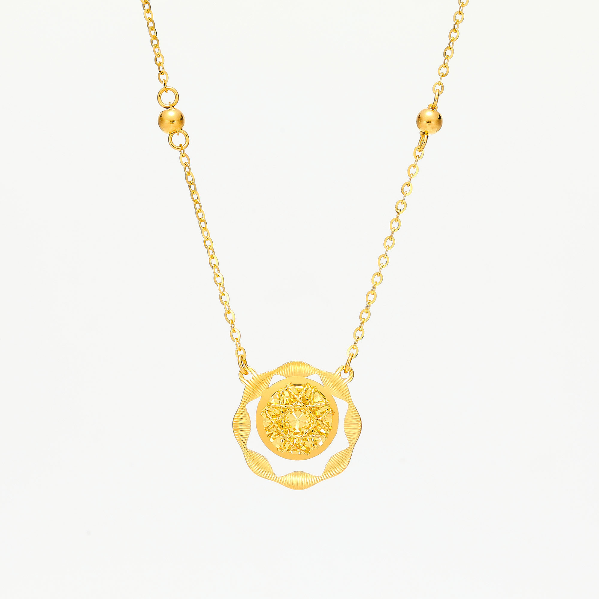 Modern Radiance · 5G Gold CNC Sparkling Filigree Necklace