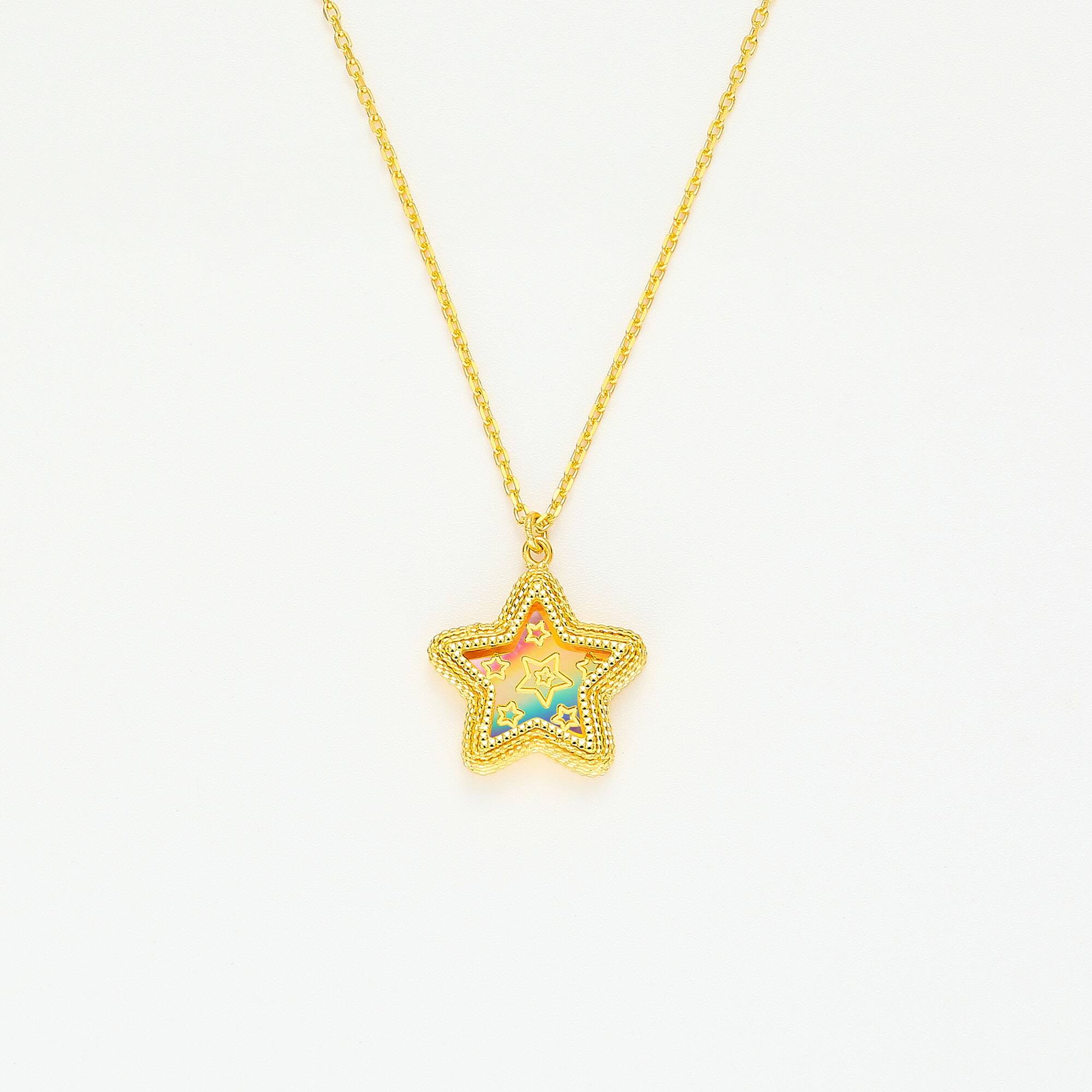 Stellar Dreams Collection · 5G Gold Iridescent Star Filigree Necklace