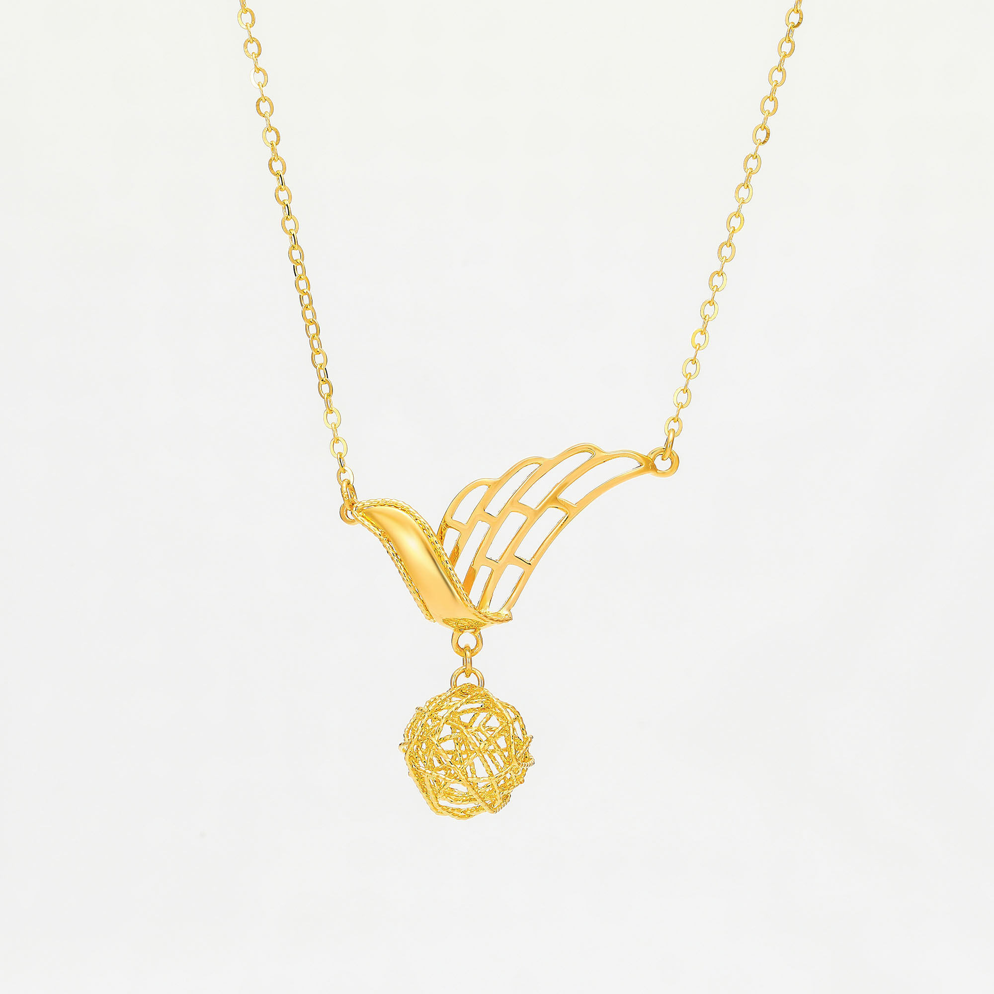 Angel Wings · 5G Gold Mirror Flower Filigree Necklace
