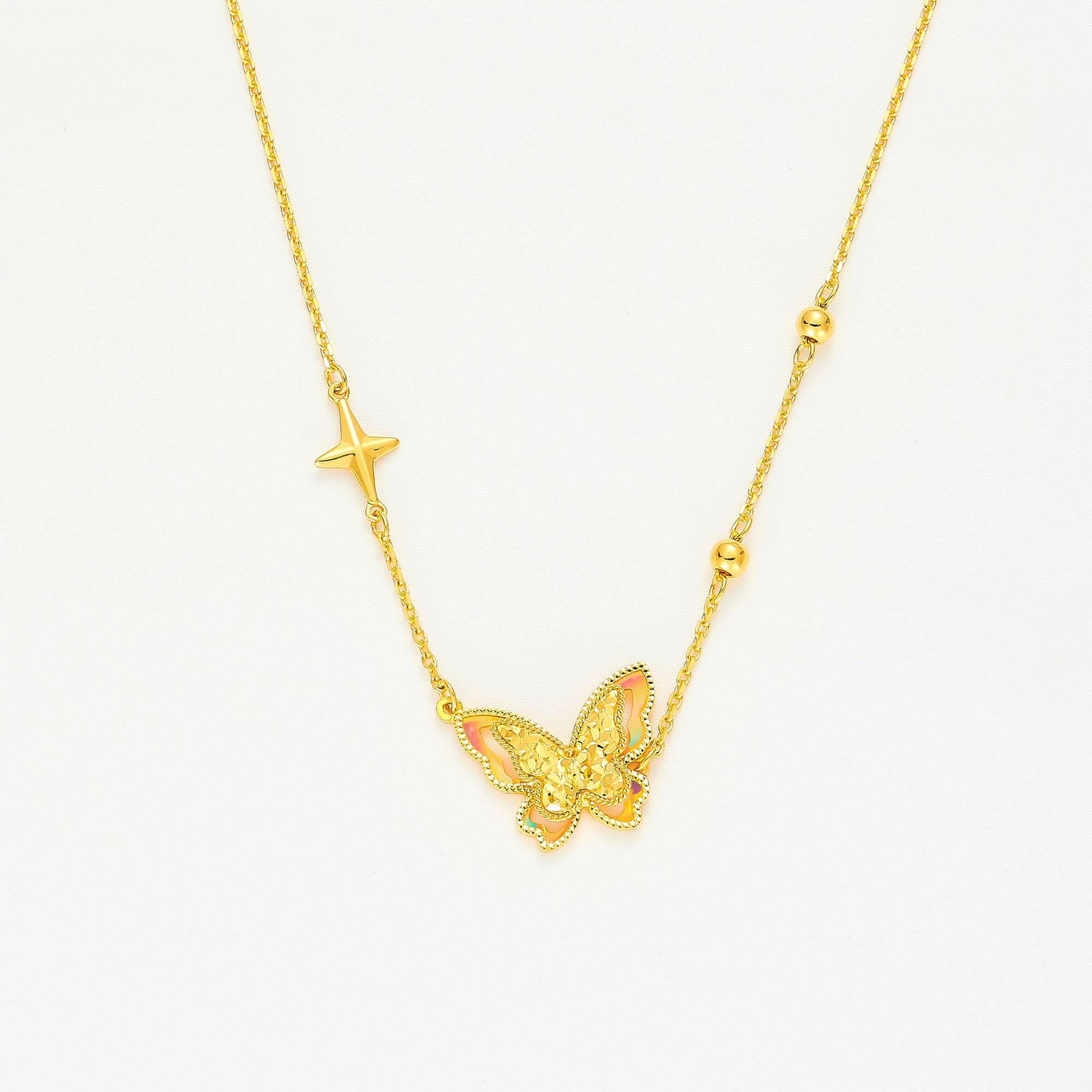 Fluttering Elegance Collection · 5G Gold Iridescent Butterfly Necklace