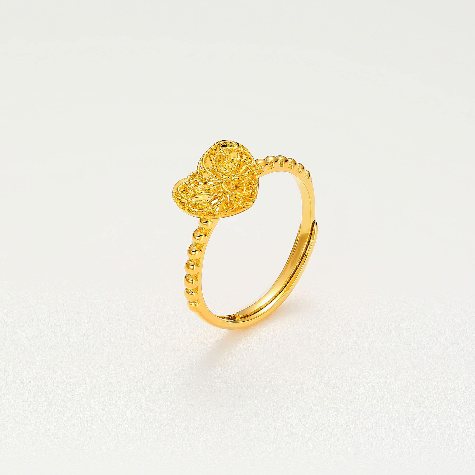 Romantic Heart-Trace Series · 5G Gold CNC Filigree Ring