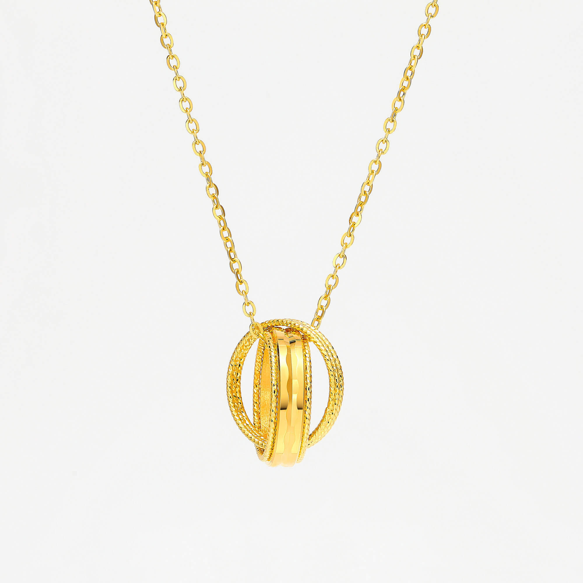 Elegant Twin Series · 5G Gold CNC Filigree Double Ring Necklace