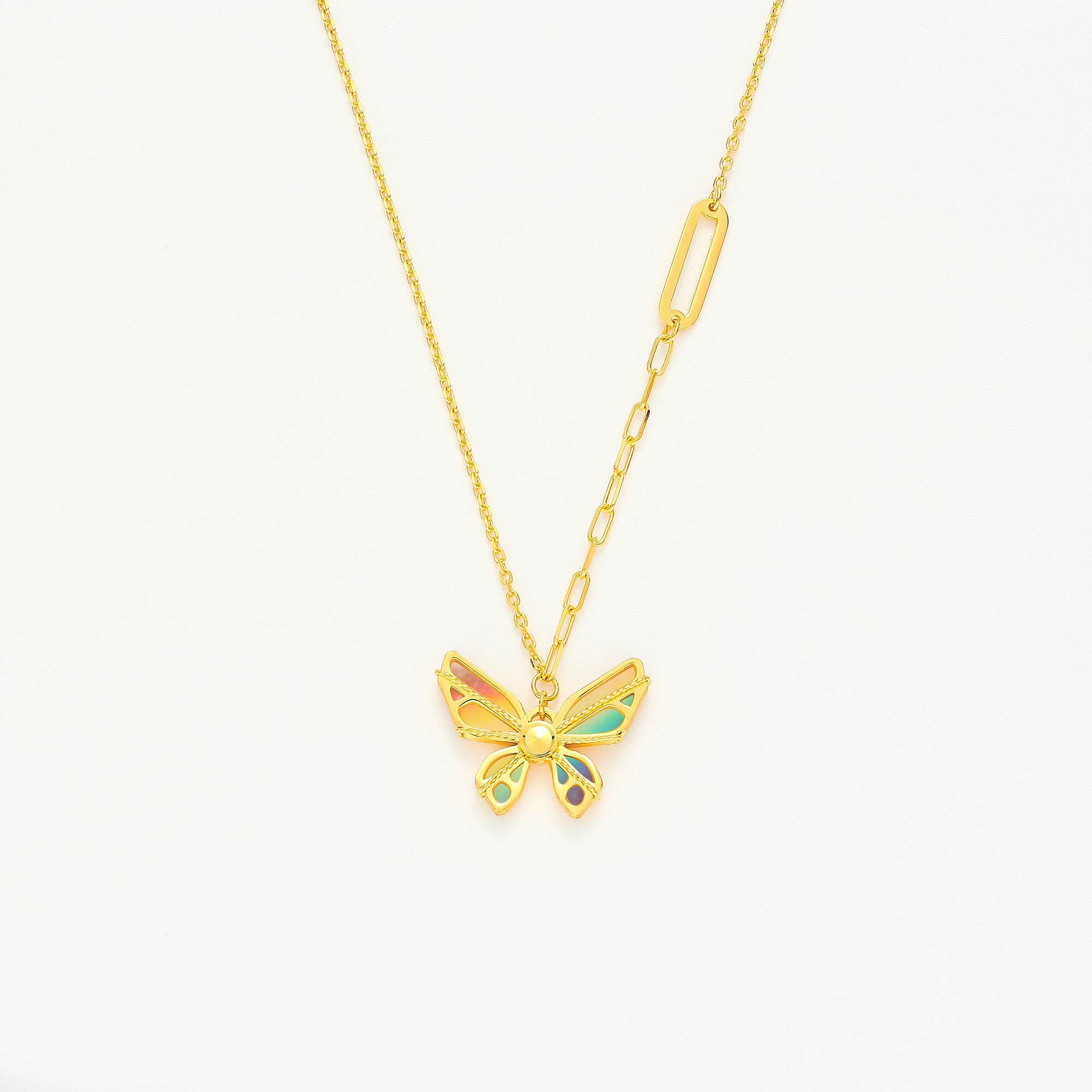 Butterfly Shadow Series · 5G Gold CNC Colorful Filigree Necklace