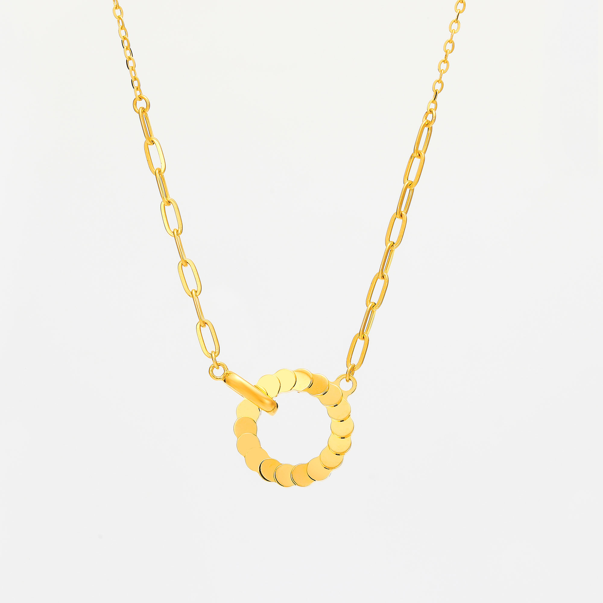 Elegant Circles Series · 5G Gold Mirror-finish Necklace