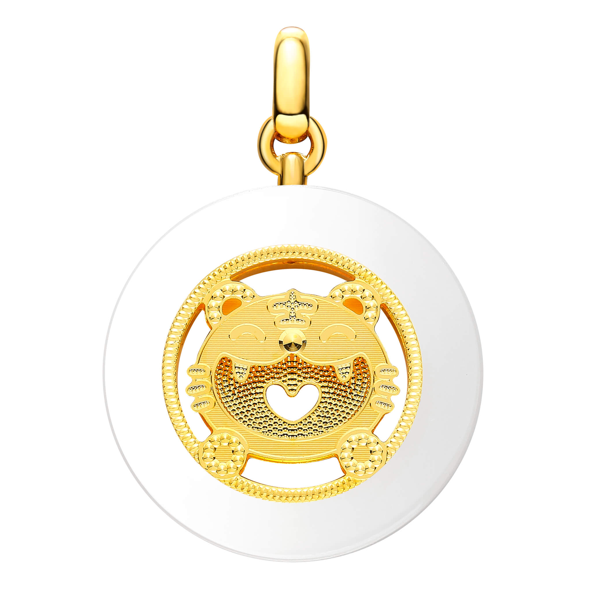 Whimsical Zodiac Collection · Year of the Tiger 5G Gold & Hetian White Jade Peace Disk