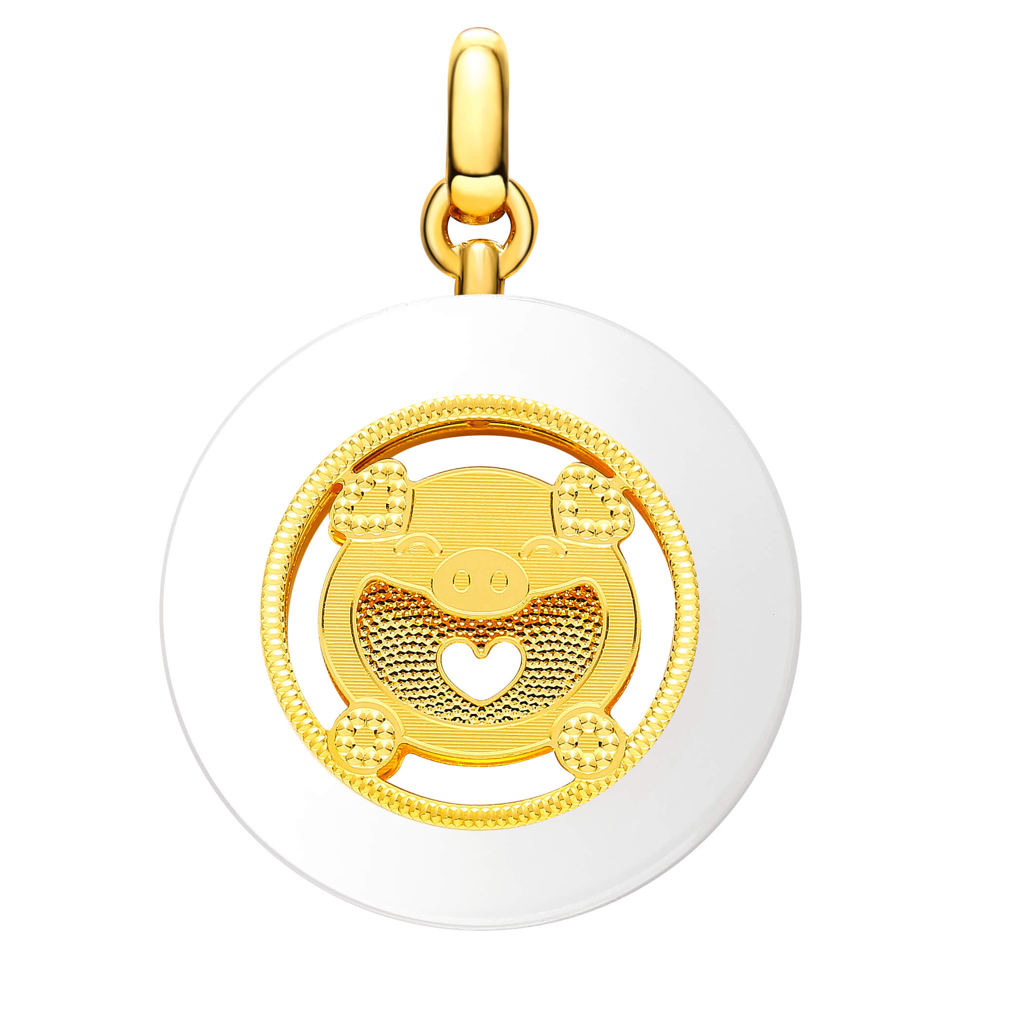 Whimsical Zodiac Collection · Year of the Pig 5G Gold & Hetian White Jade Peace Disk
