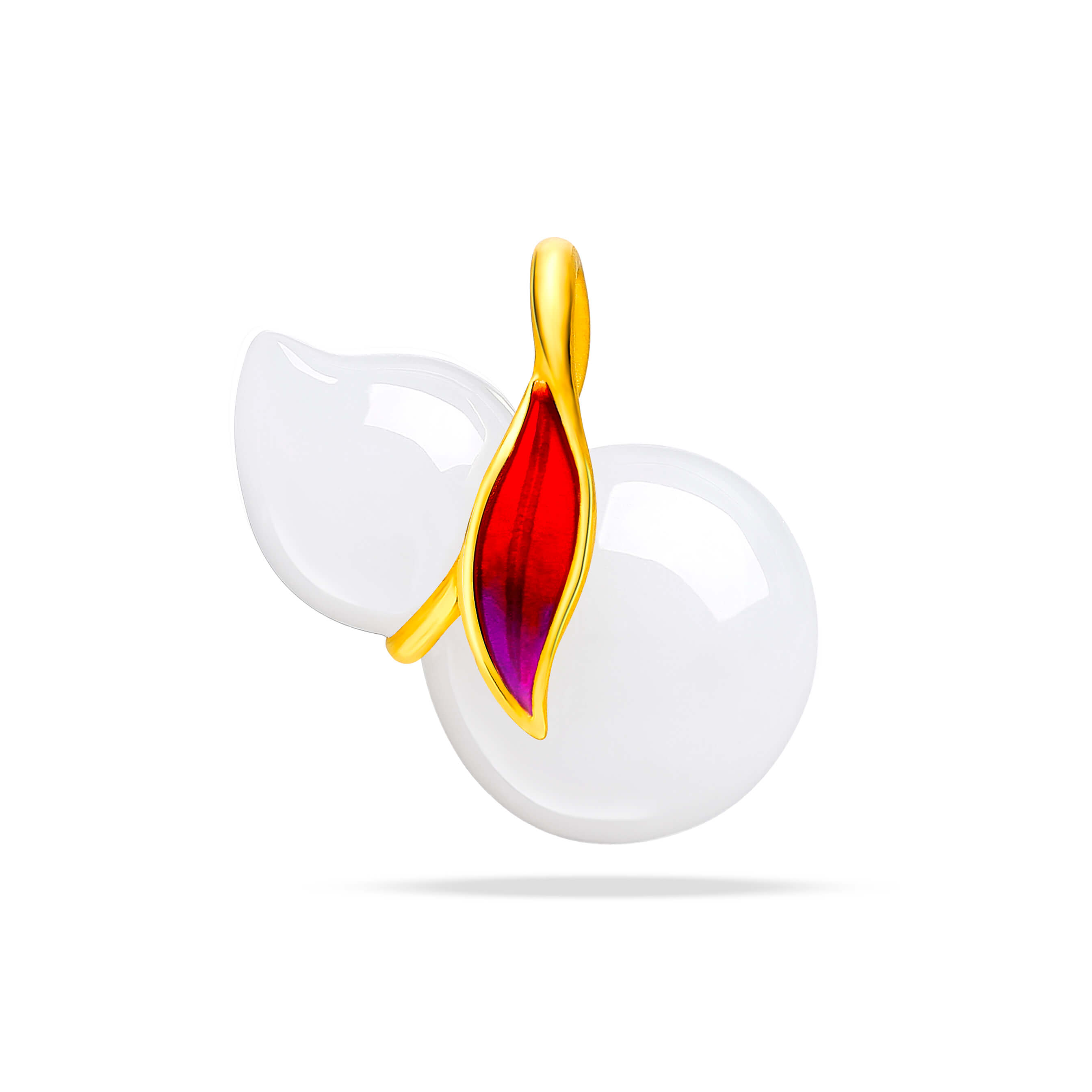 Good Fortune Collection · 5G Gold Enamel & Hetian White Jade Gourd Pendant