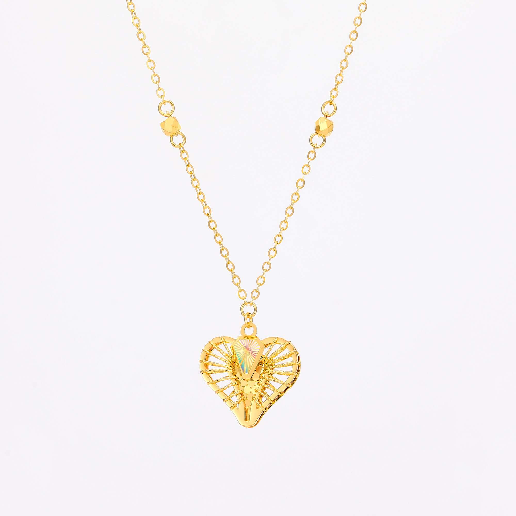 Boundless Love · 5G Gold CNC Iridescent Filigree Heart Necklace