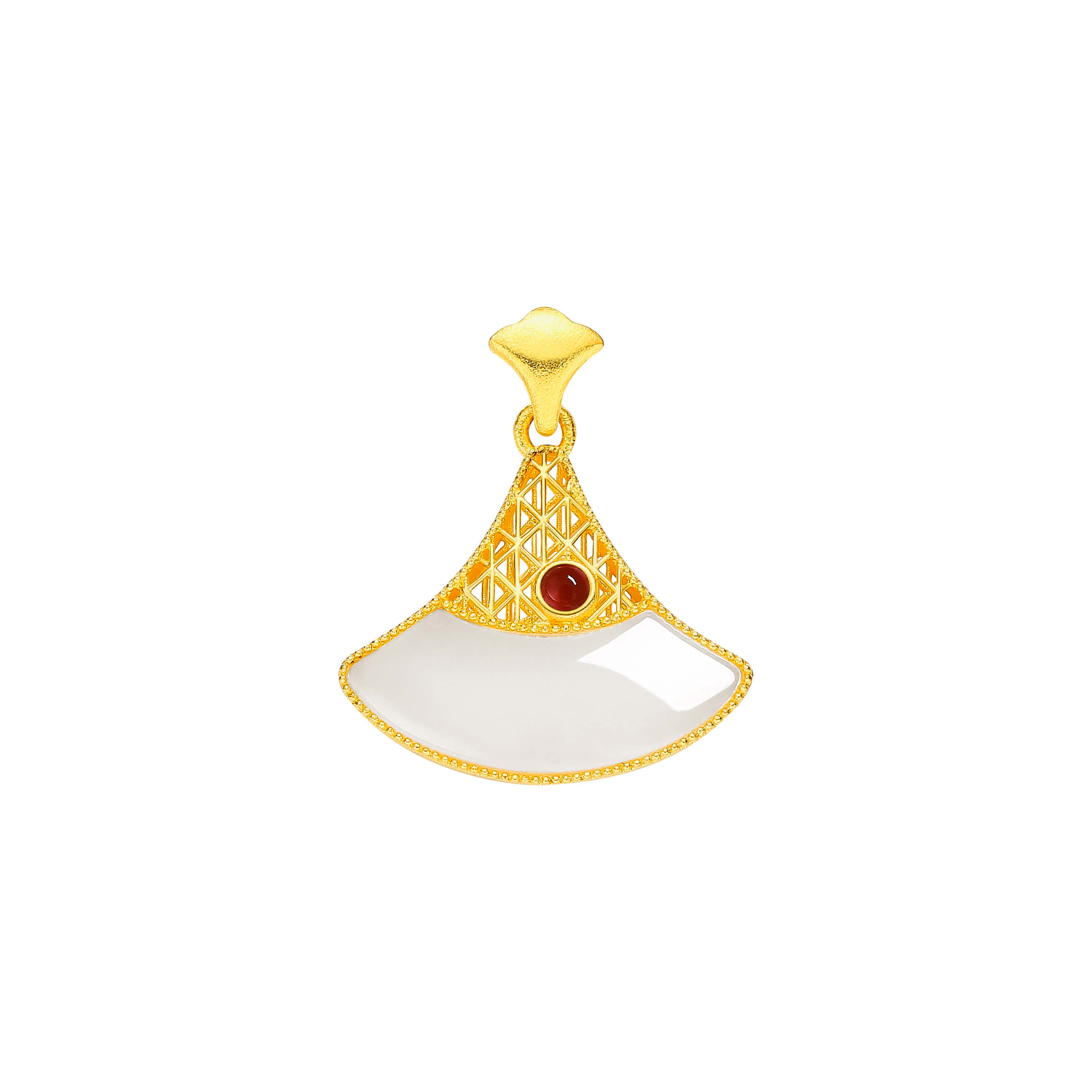 Fortuitous Apricot · 5G Gold Enamel & Hetian White Jade Pendant