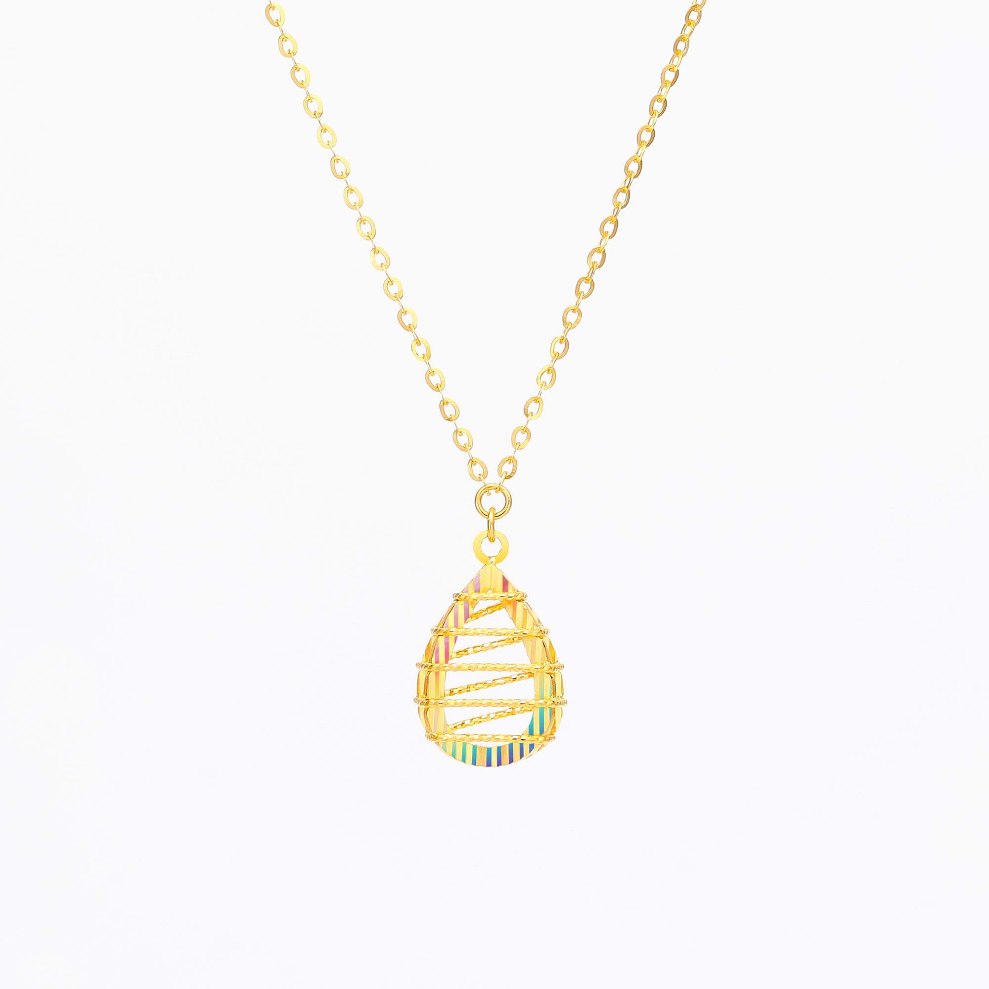 Drop Collection · 5G Gold Iridescent Filigree Drop - shaped Necklace