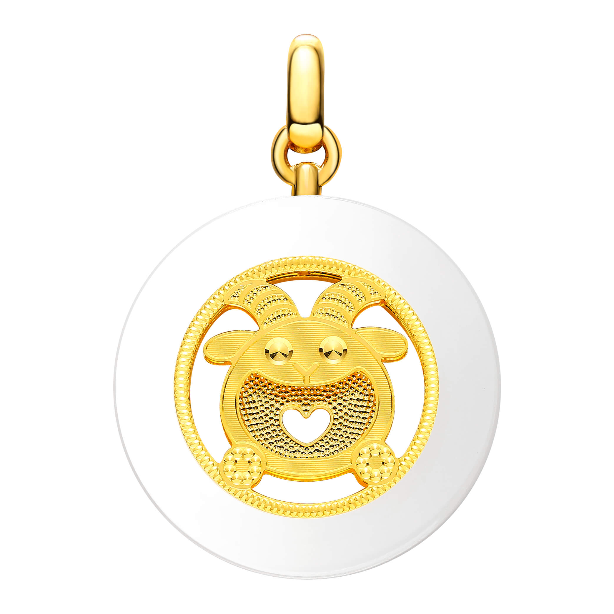 Whimsical Zodiac Collection · Year of the Goat 5G Gold & Hetian White Jade Peace Disk