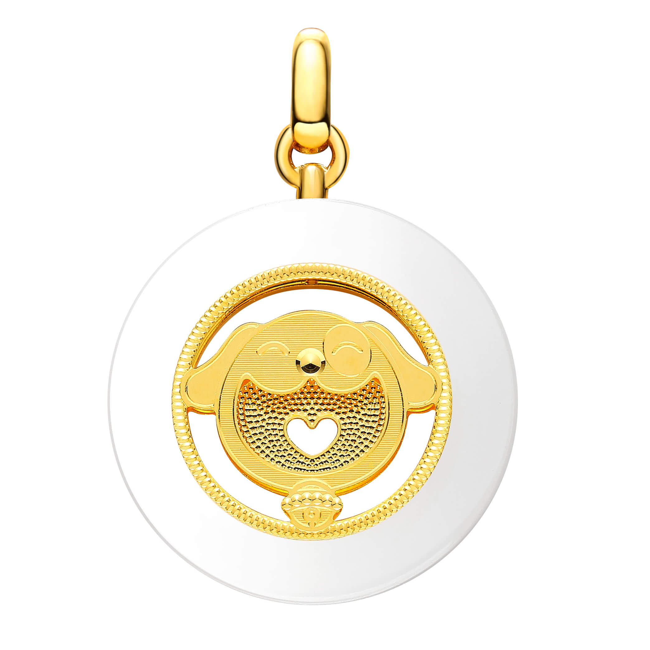 Whimsical Zodiac Collection · Year of the Dog 5G Gold & Hetian White Jade Peace Disk