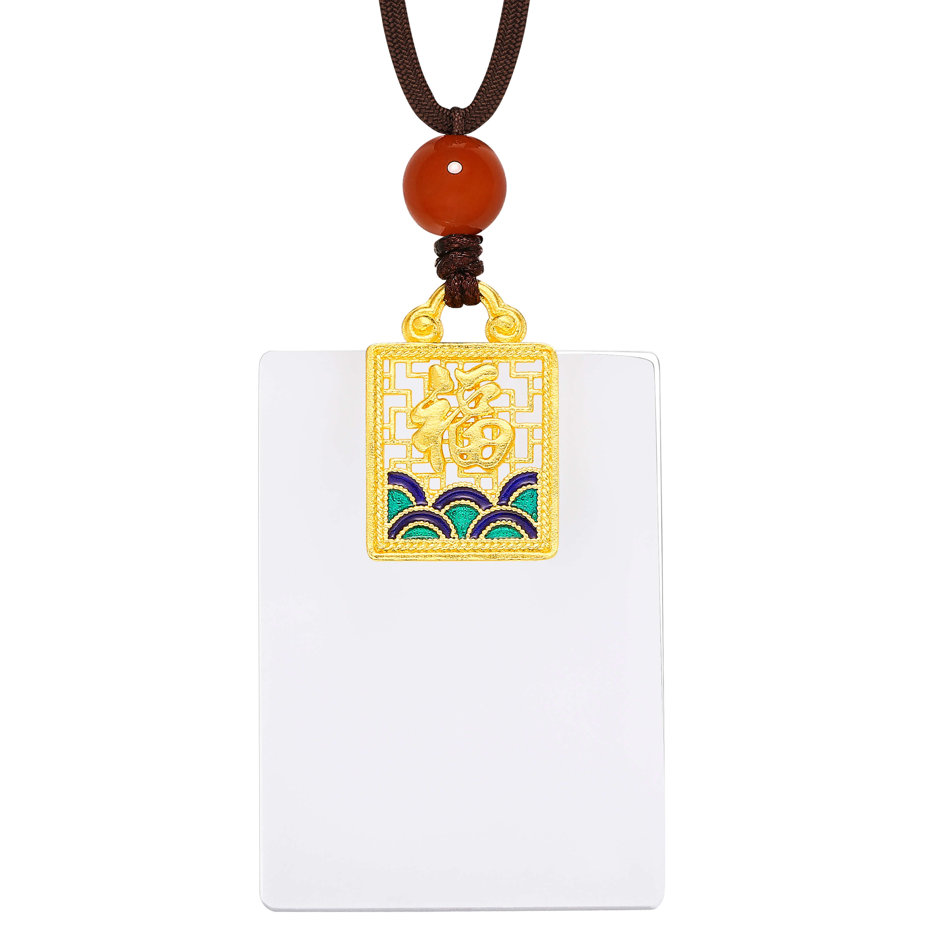 Blessed Protection · 5G Gold Enamel & Hetian White Jade Peace Disk