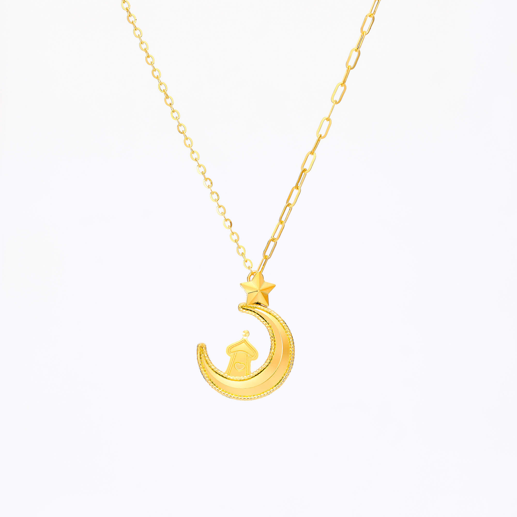 Star Moon Castle · 5G Gold CNC Mirror Gold Necklace