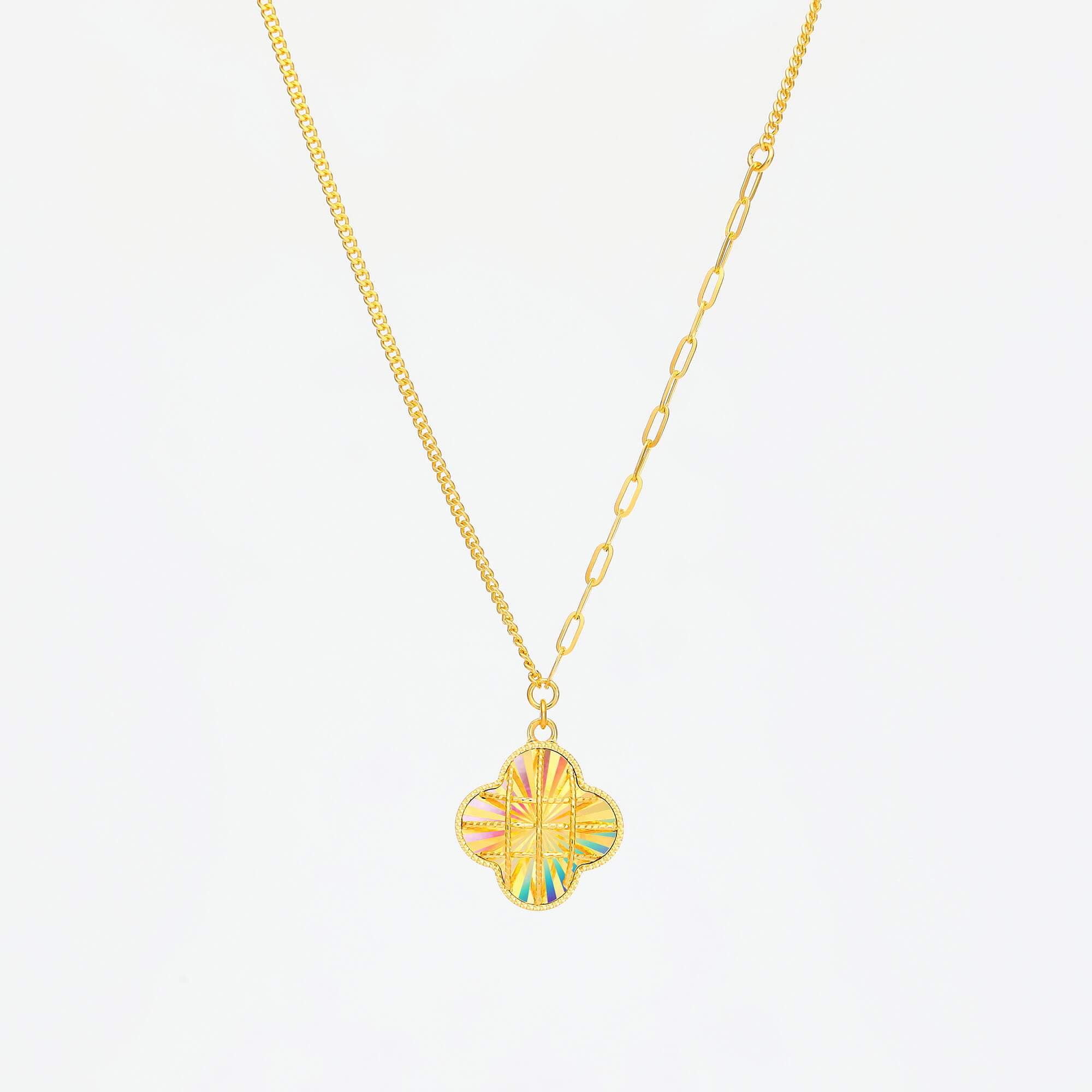 Lucky Story · 5G Gold Iridescent Filigree Four-Leaf Clover Necklace