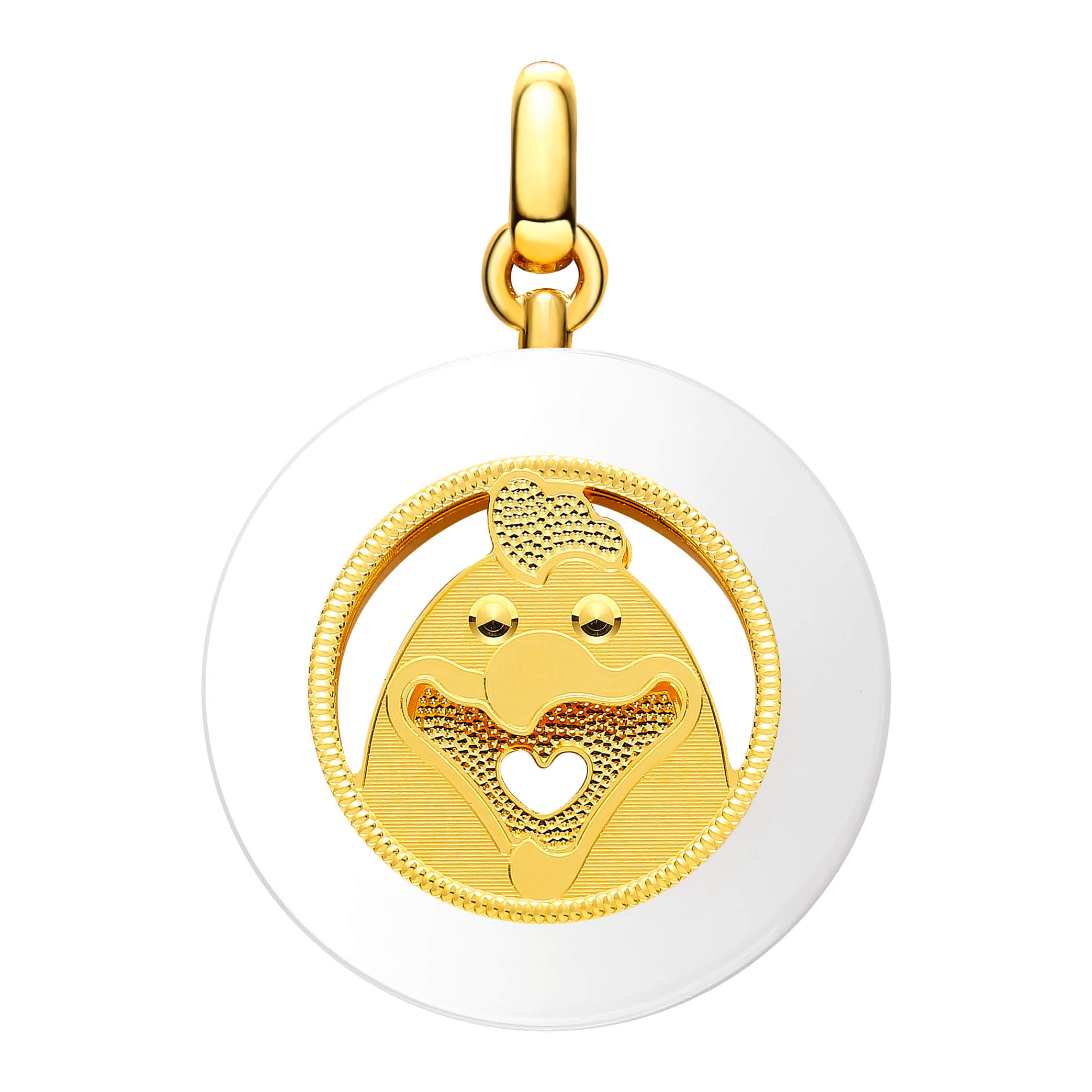Whimsical Zodiac Collection · Year of the Rooster 5G Gold & Hetian White Jade Peace Disk
