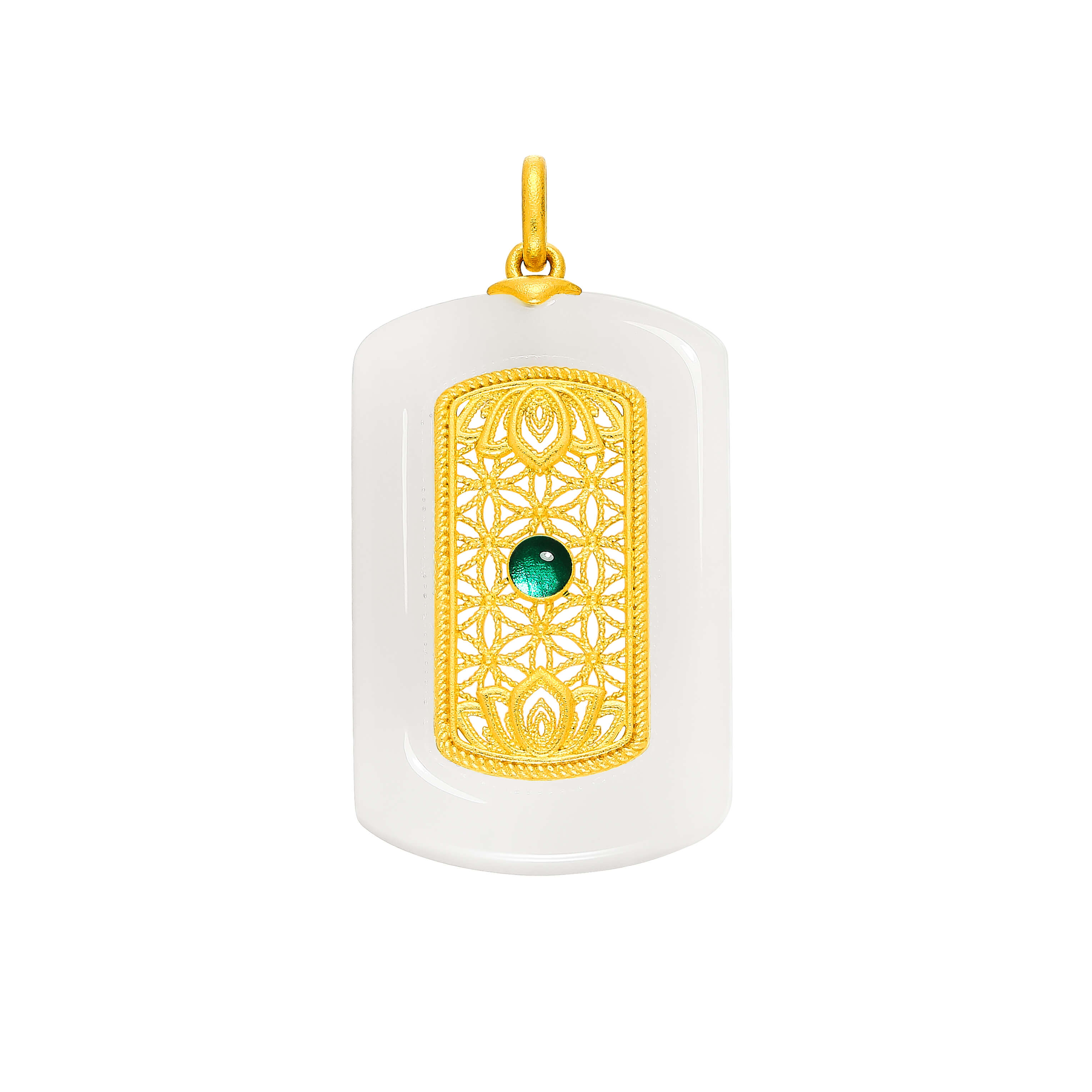 Blessed Clarity · 5G Gold Enamel & Hetian White Jade Peace Tablet