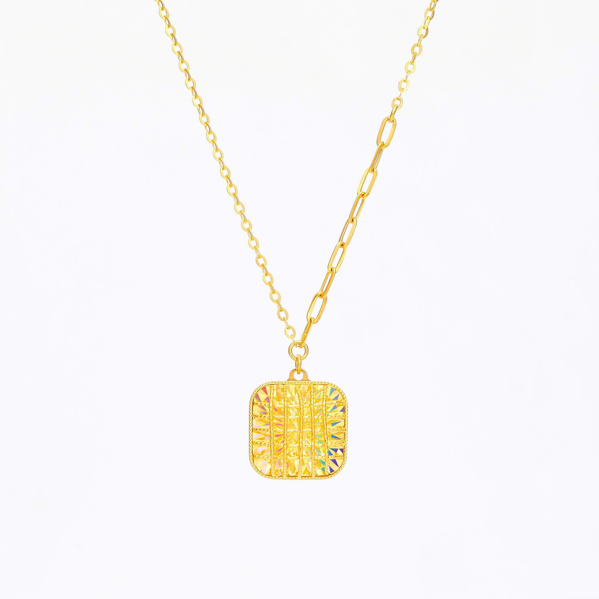 Dreamy Sugar Cube · 5G Gold CNC Iridescent Filigree Necklace