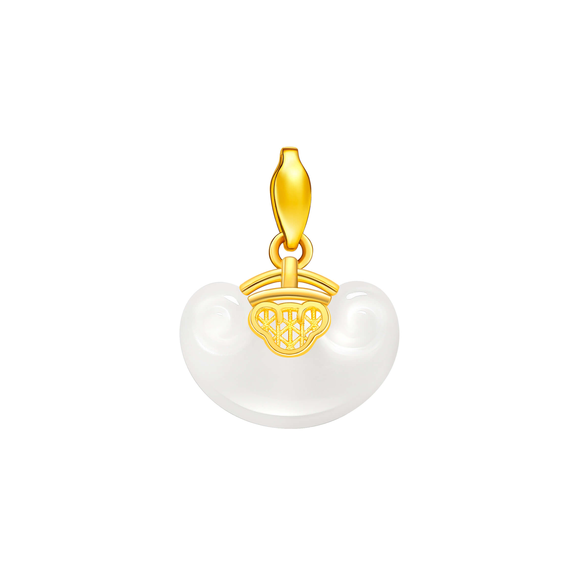 Harmony & Contentment · 5G Gold & Hetian White Jade Ruyi Lock Pendant