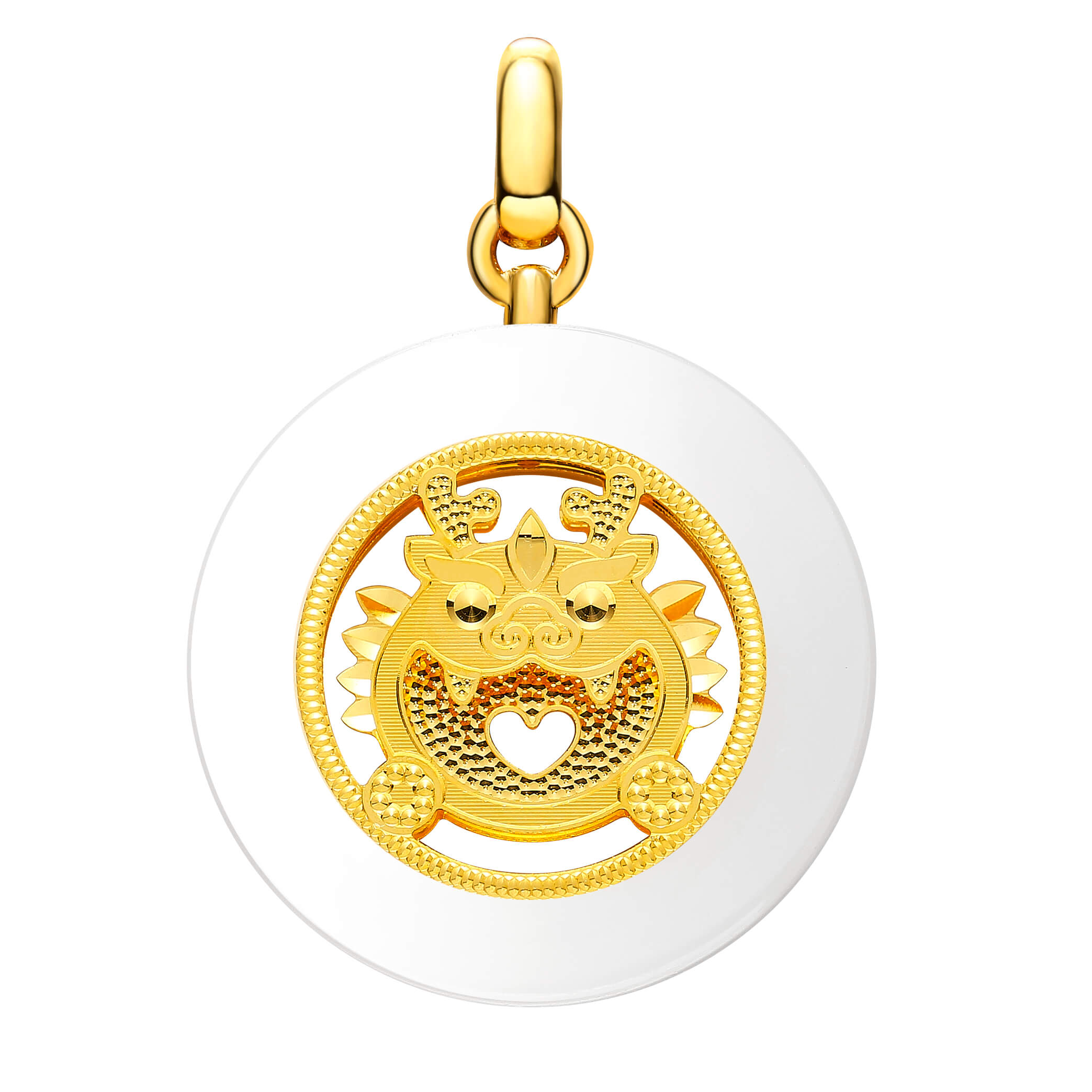 Whimsical Zodiac Collection · Year of the Dragon 5G Gold & Hetian White Jade Peace Disk