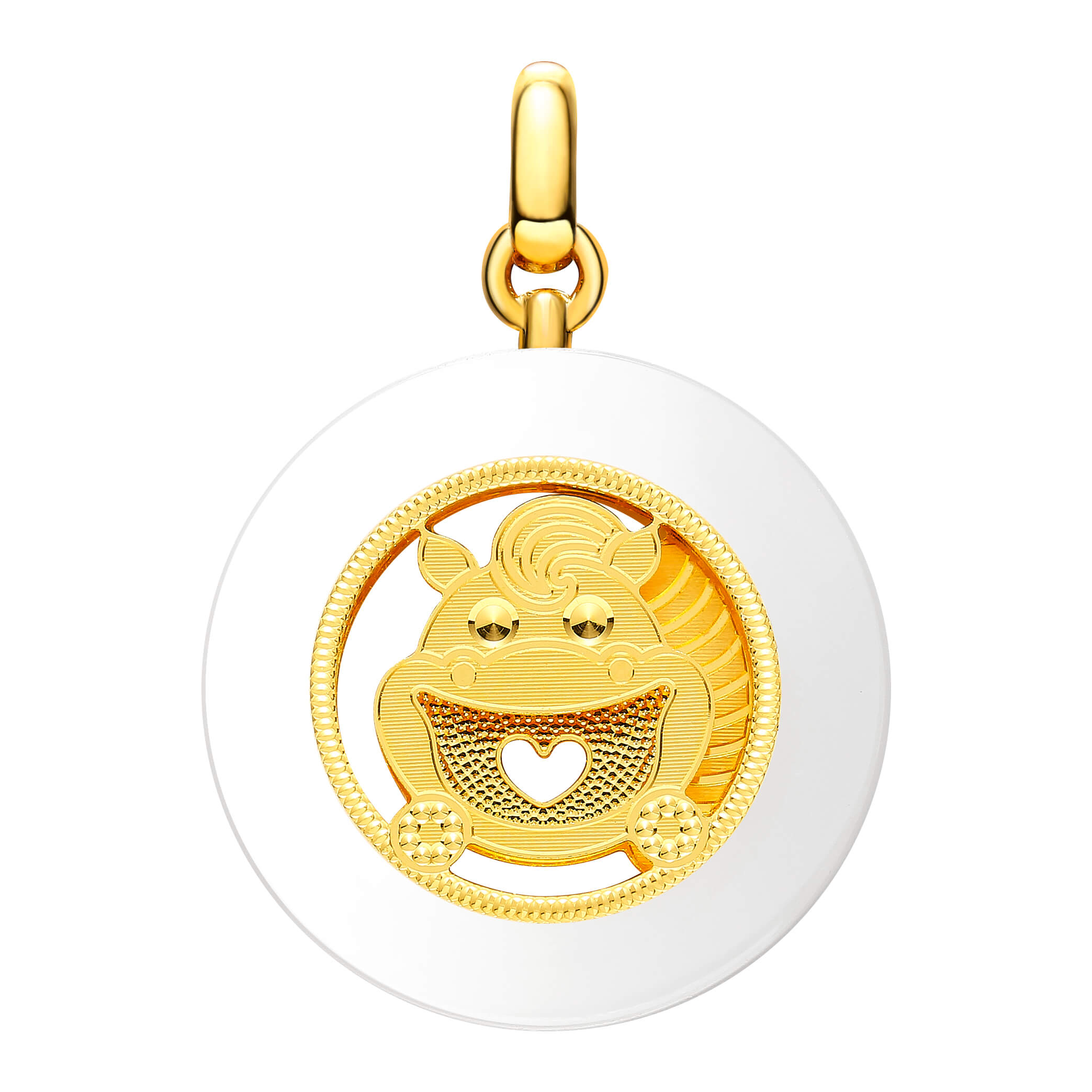Whimsical Zodiac Collection · Year of the Horse 5G Gold & Hetian White Jade Peace Disk