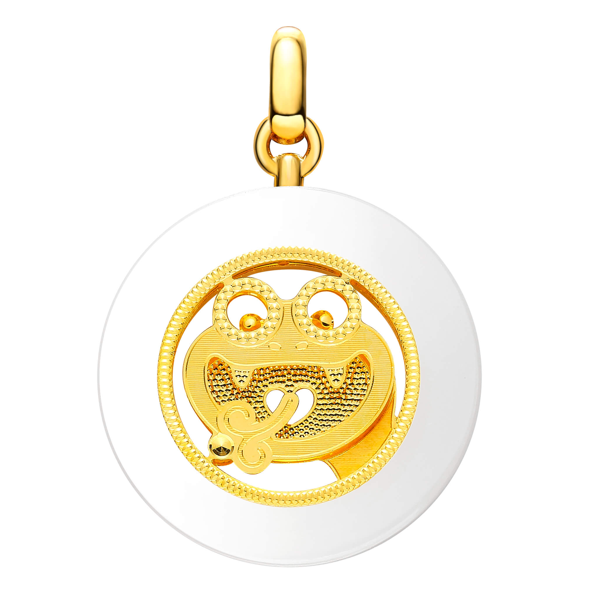 Whimsical Zodiac Collection · Year of the Snake 5G Gold & Hetian White Jade Peace Disk