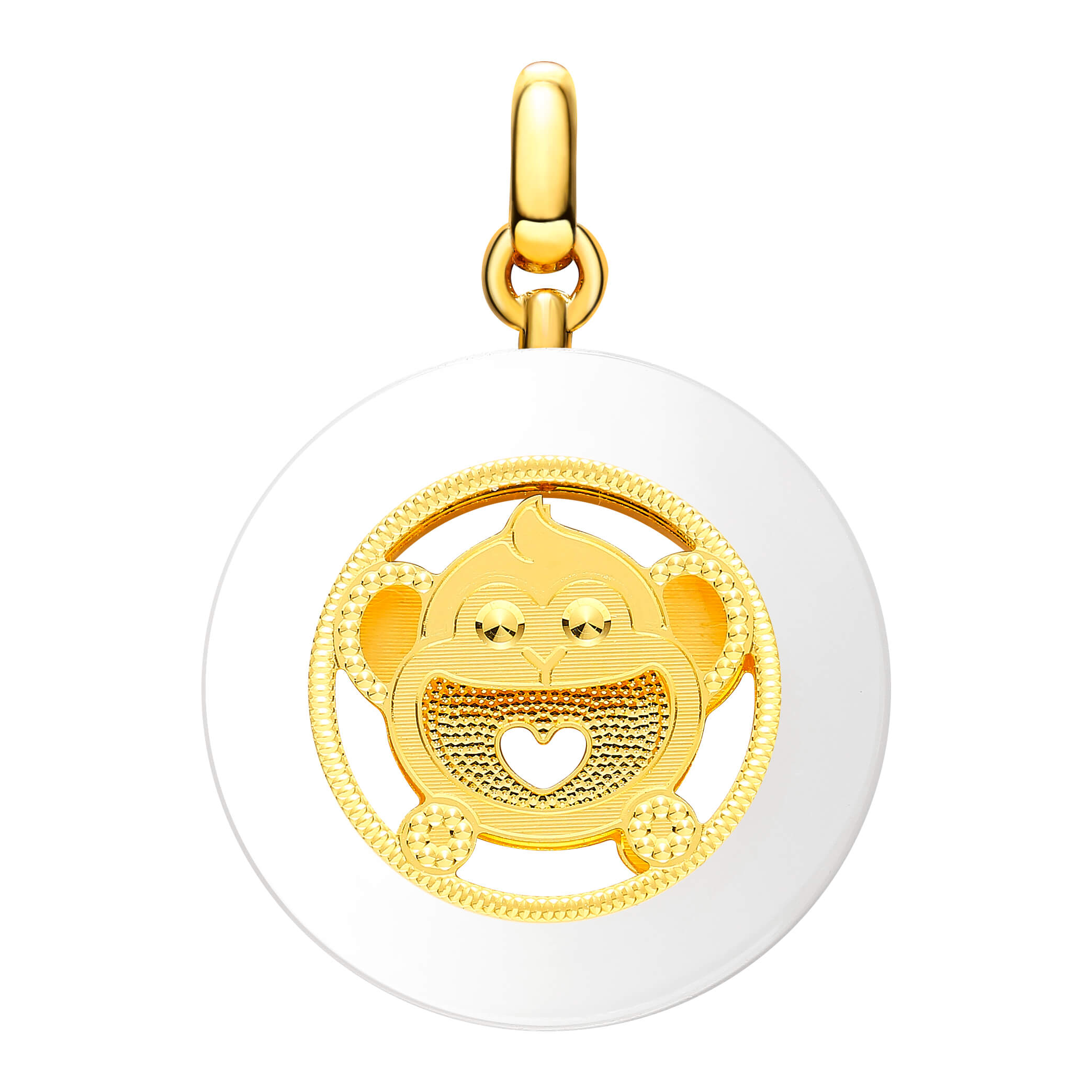 Whimsical Zodiac Collection · Year of the Monkey 5G Gold & Hetian White Jade Peace Disk