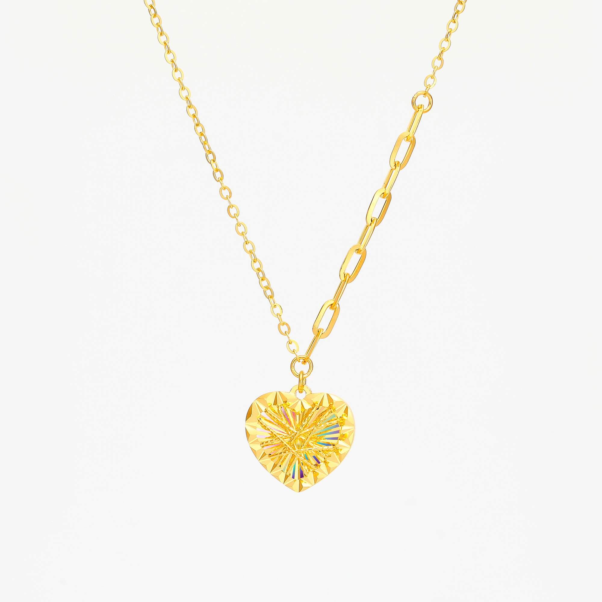 Romantic Heart Traces · 5G Gold CNC Iridescent Filigree Necklace