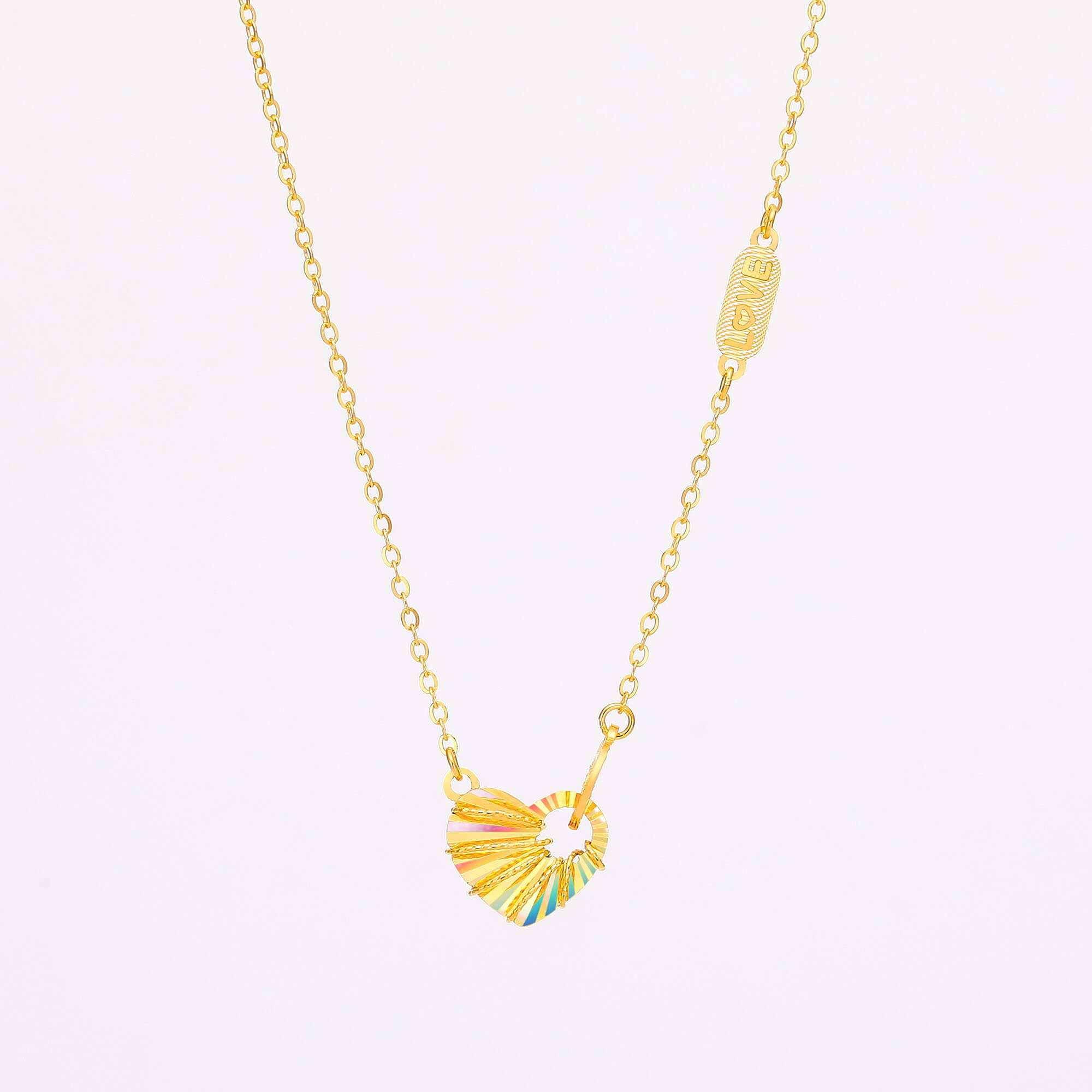 Shining Heart Whispers Collection · 5G Gold CNC Iridescent Heart Necklace