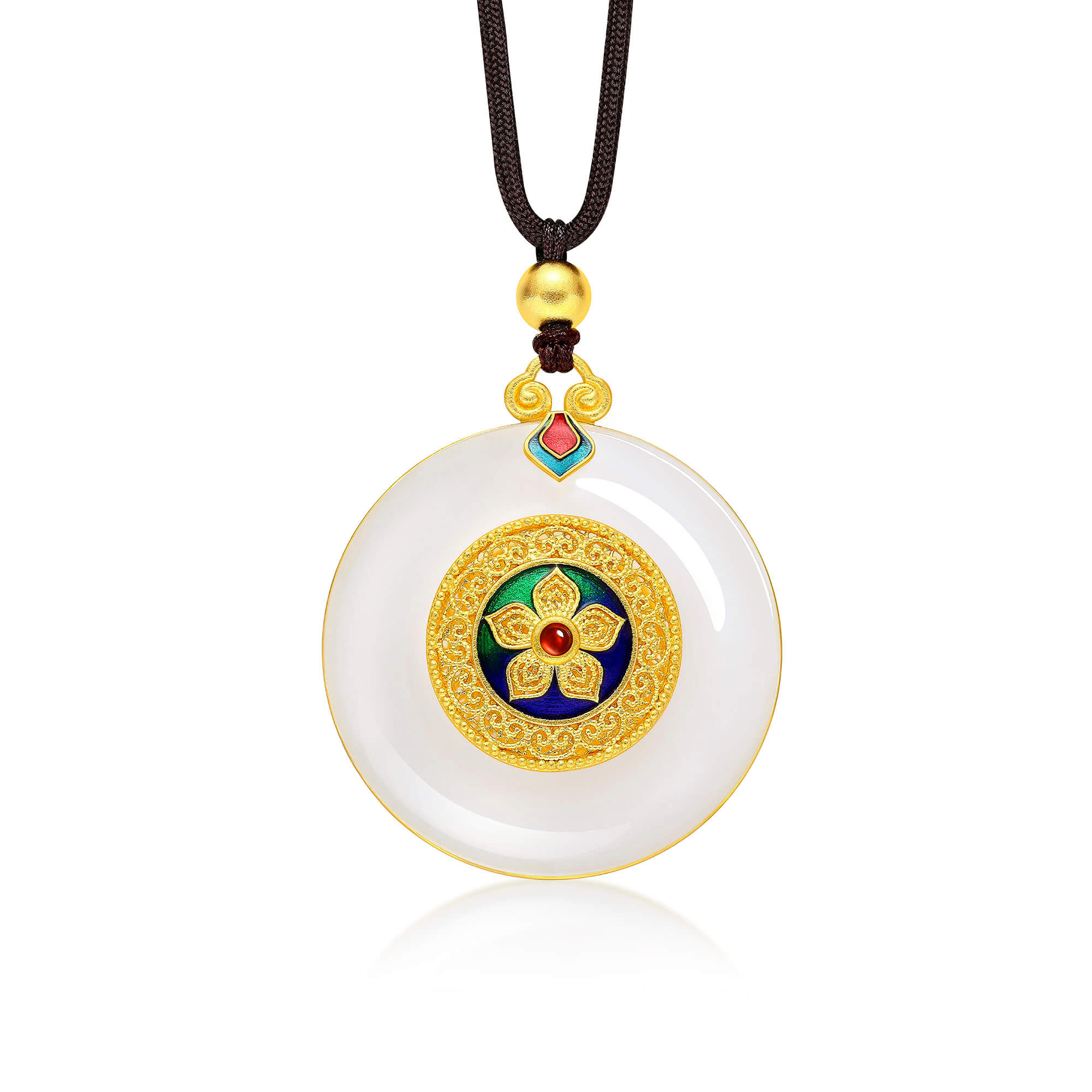 Elegant Gathering Collection · 5G Gold Enamel & Hetian White Jade Lotus Peace Disk