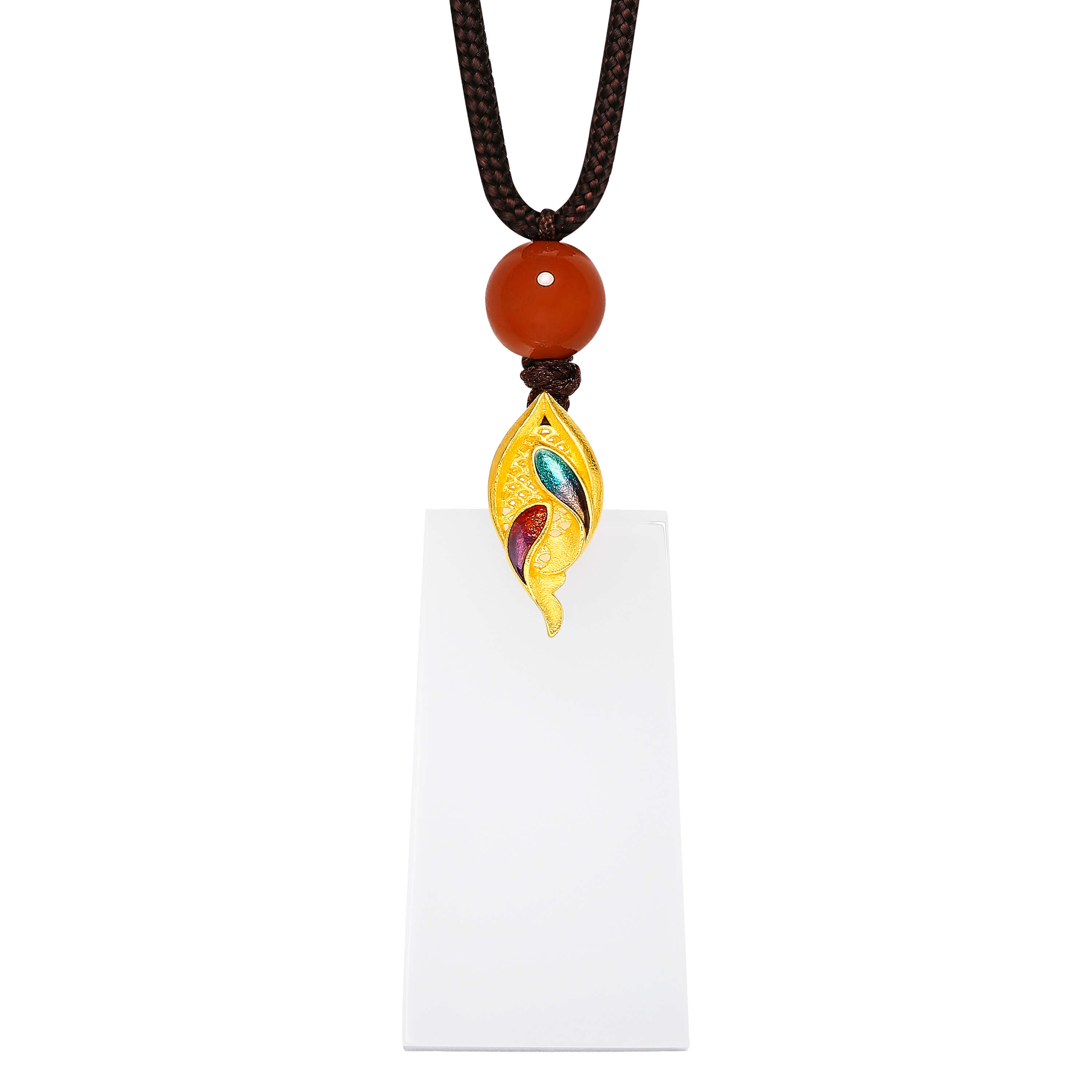 Leaping Through the Dragon Gate · 5G Gold Enamel & Hetian White Jade Peace Disk