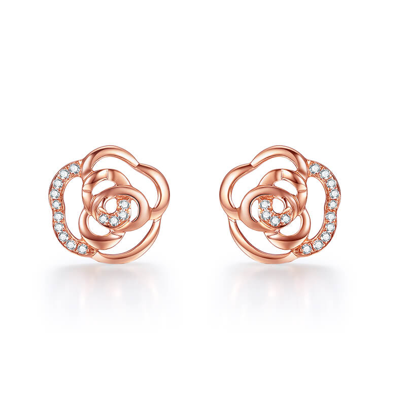 18K Gold Rose Gold Diamond Earrings - Natural Journey. Rose Garden Earrings.