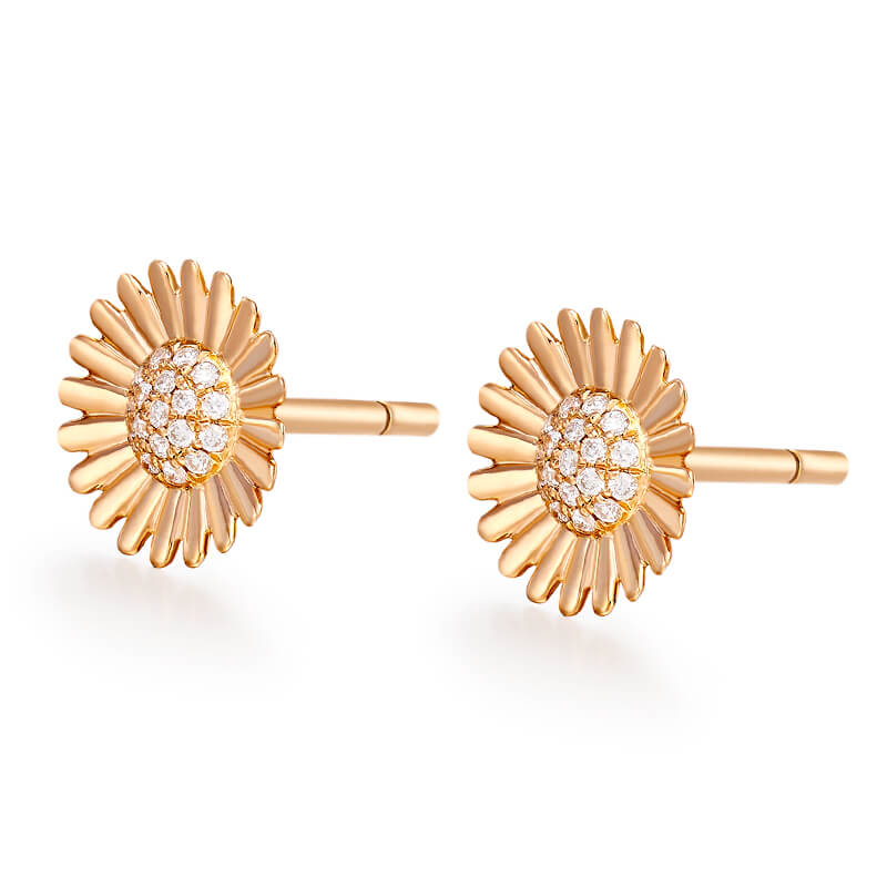 Rose gold diamond-encrusted earrings, Daisy · Sunshine series.