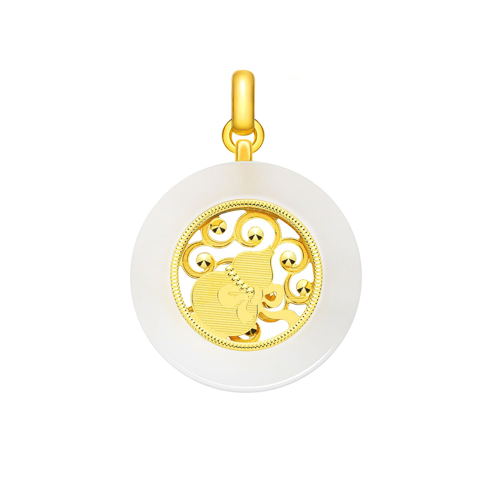 Abundance of Fortune & Blessings · 5G Gold & Hetian White Jade Gourd Peace Disk
