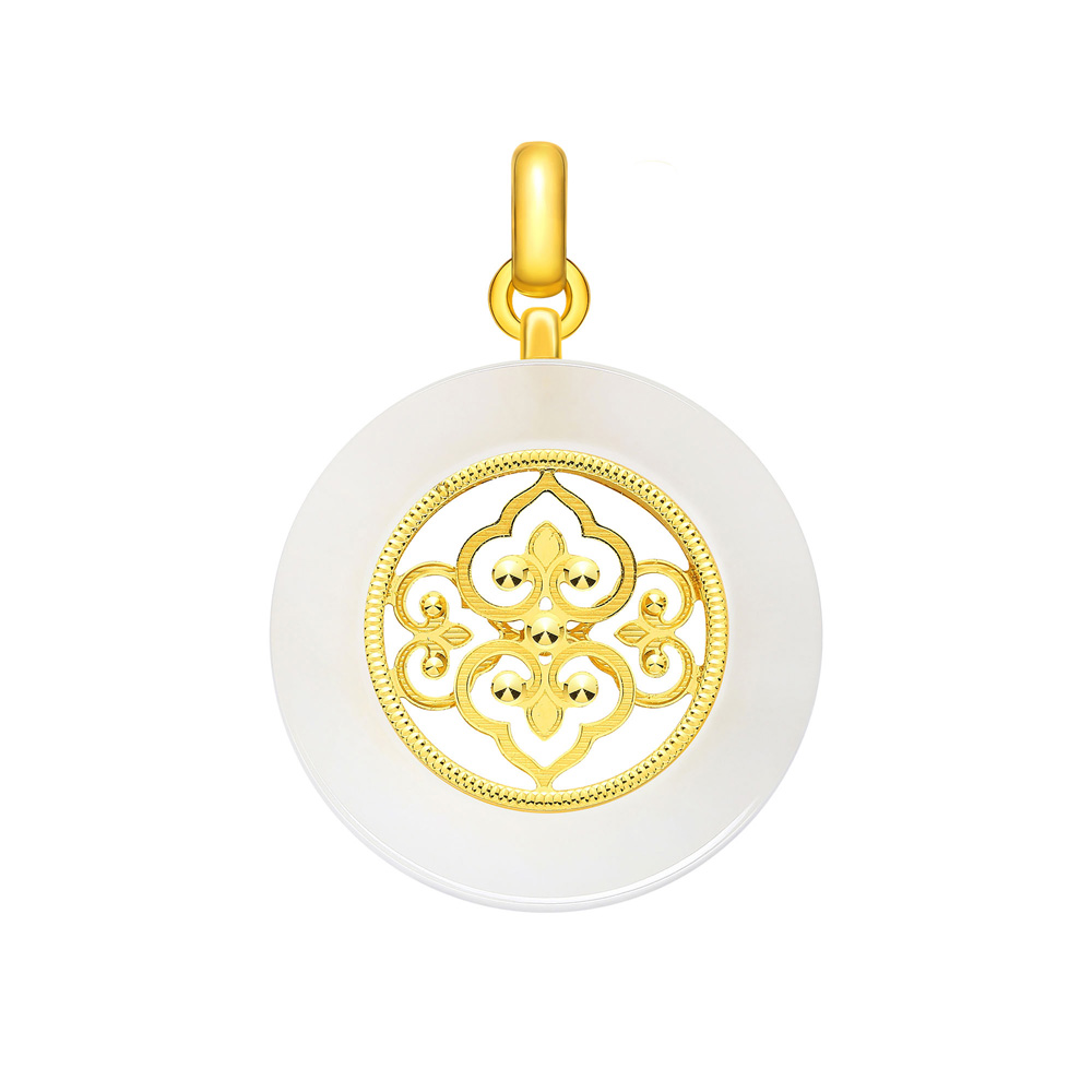 Harmonious Wish · 5G Gold & Hetian White Jade Ruyi Peace Disk