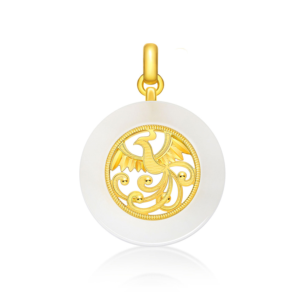 Phoenix Dance in the Heavens Series · 5G Gold & Hetian White Jade Phoenix Peace Disk