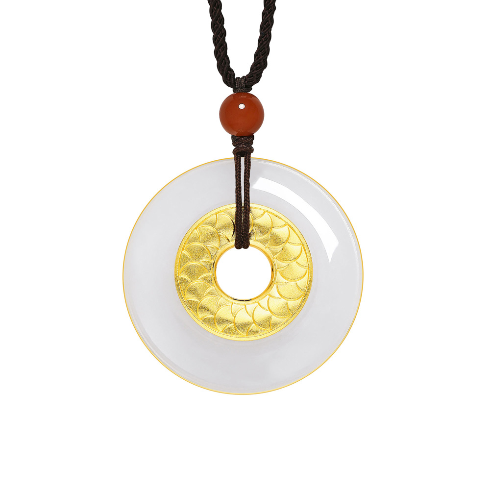 Dragon Gathering Auspiciousness · 5G Gold & Hetian White Jade Peace Disk