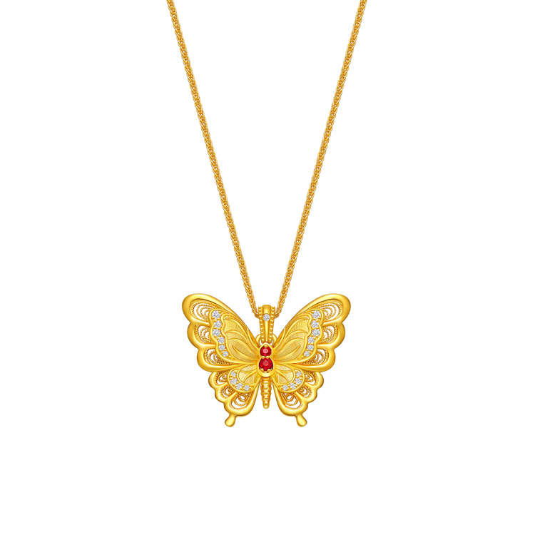 Ever-Flowing Fortune &middot; Ancient Gold Butterfly Necklace