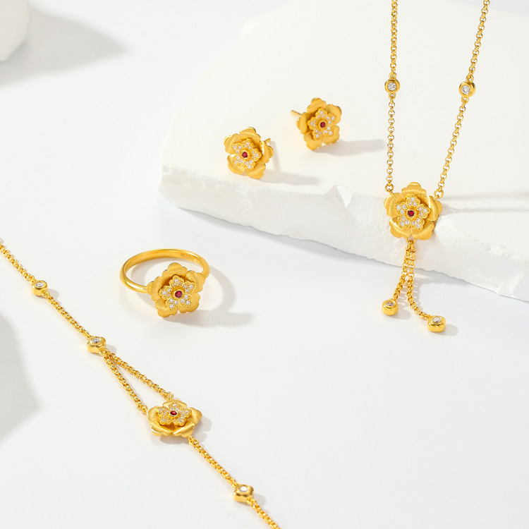 Blooms &middot; Bring Joy &middot; Hand-Engraved Silk-Texture Gem-Set Collection