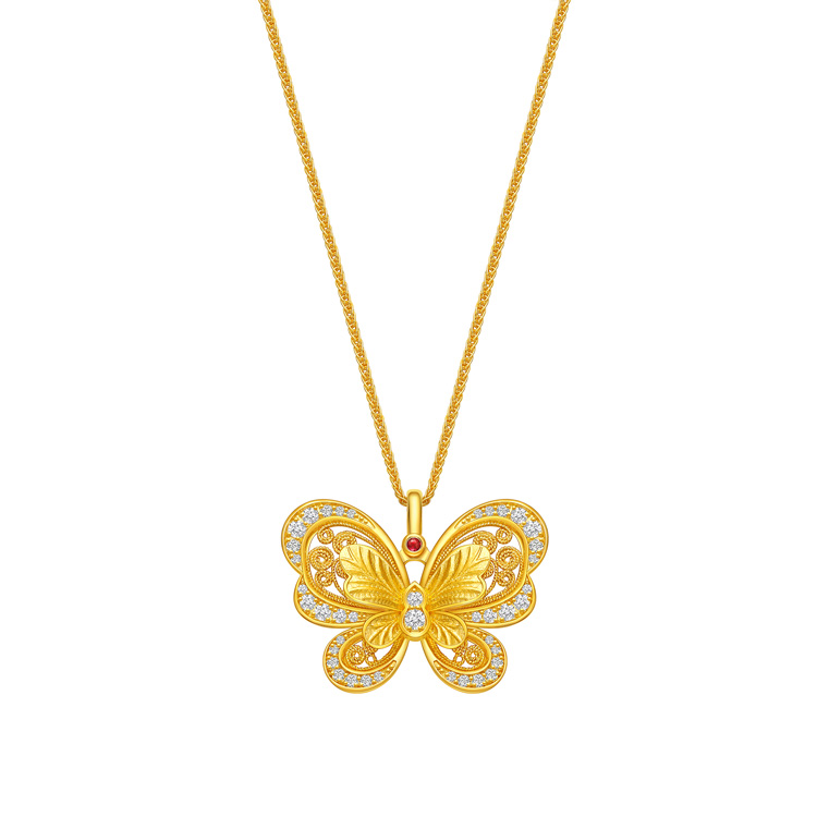 Ever-Flowing Fortune &middot; Ancient Gold Butterfly Necklace