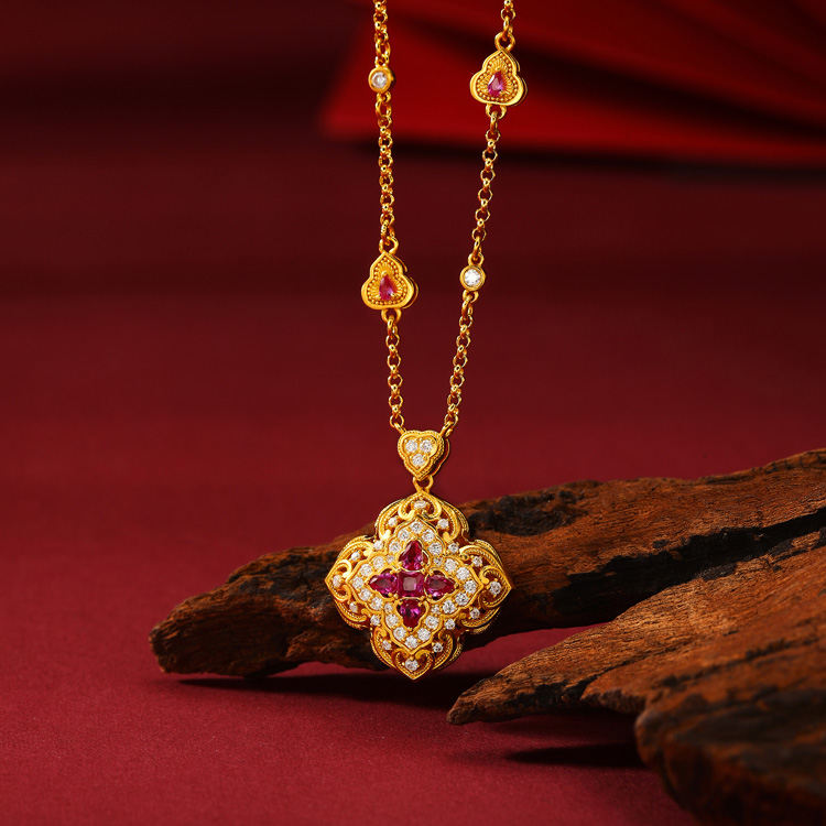 Eastern Fortune - Ruyi Blessings&middot; Ancient Gold Craft Gem-Set Pendant