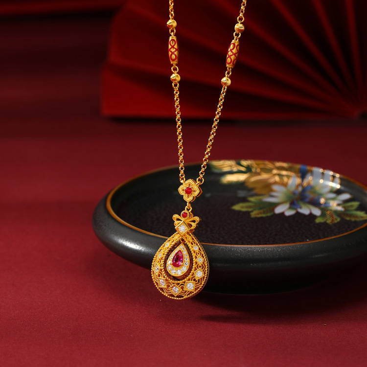 Eastern Fortune - Morning Dew &middot; Ancient Gold Craft Gem-Set Pendant